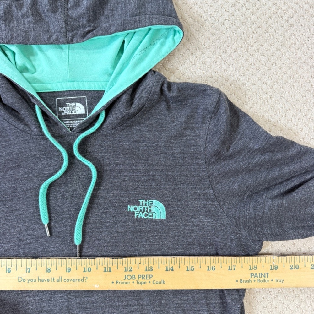 North Face Hoodie Womens Med Heathered Gray Teal Pullover Kangaroo Pocket Active - Picture 3 of 7